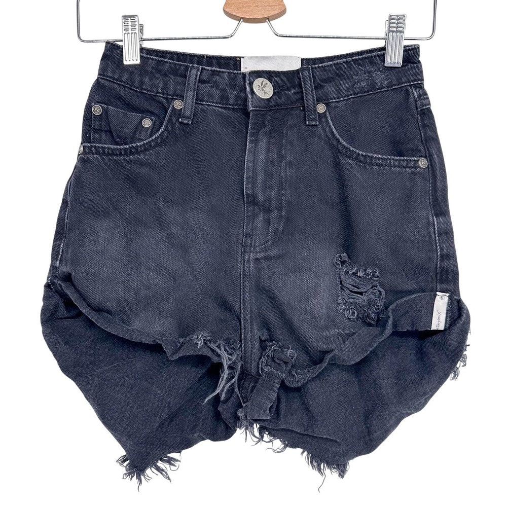 One Teaspoon‎ High Waist Bandit Denim Shorts Black Distressed Frayed Women's